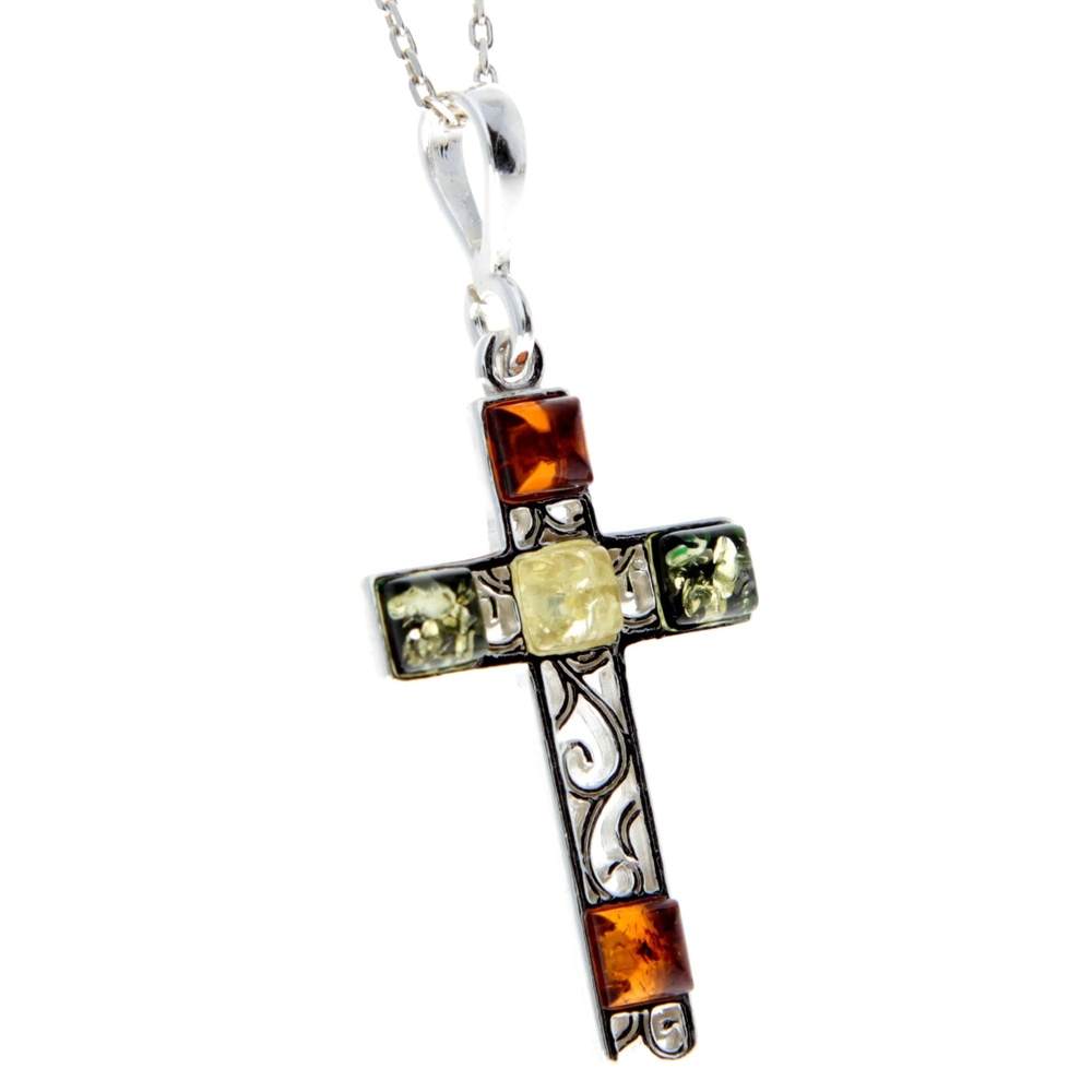 925 Sterling Silver & Baltic Amber Cross Pendant - M2000