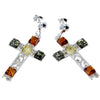 925 Sterling Silver & Baltic Amber Cross Earrings - M644