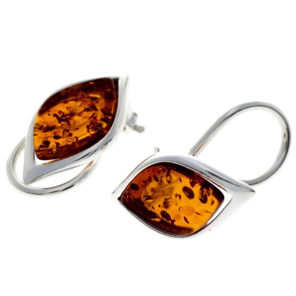 925 Sterling Silver & Baltic Amber Modern Clip On Earrings - GL187