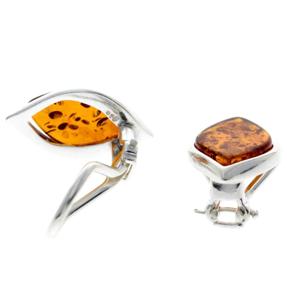 925 Sterling Silver & Baltic Amber Modern Clip On Earrings - GL187