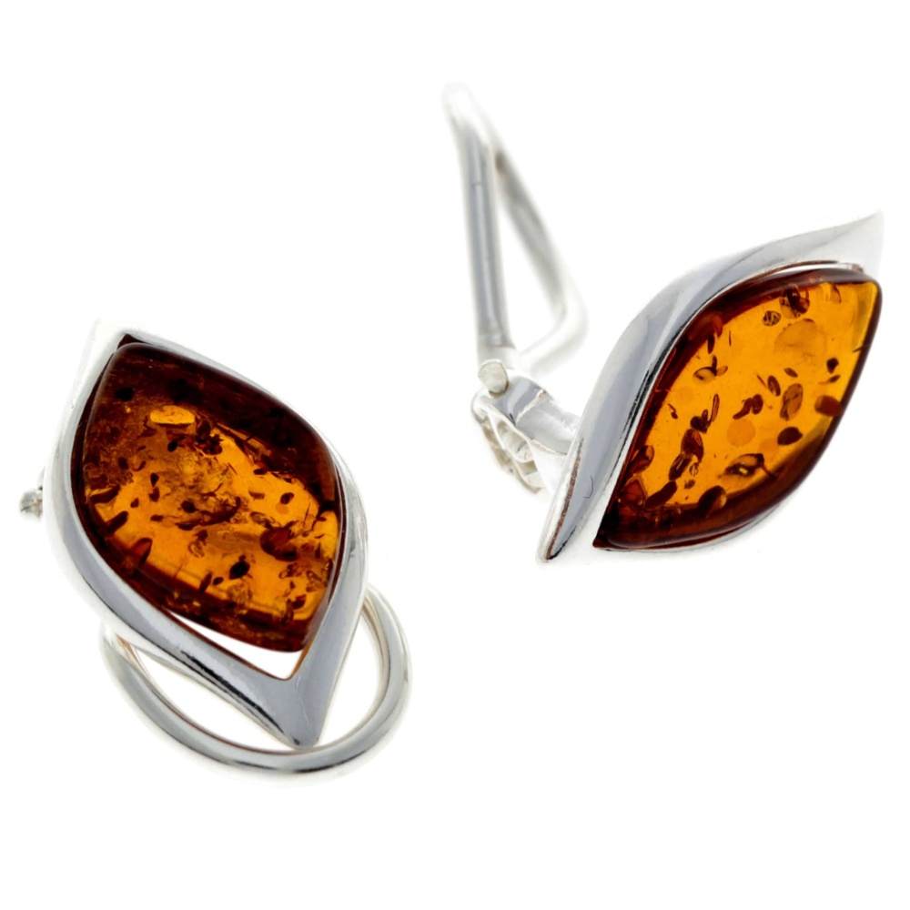 925 Sterling Silver & Baltic Amber Modern Clip On Earrings - GL187