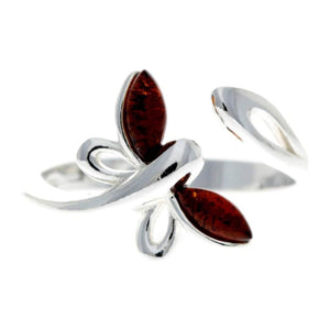 925 Sterling Silver & Baltic Amber Butterfly Adjustable Ring - GL721