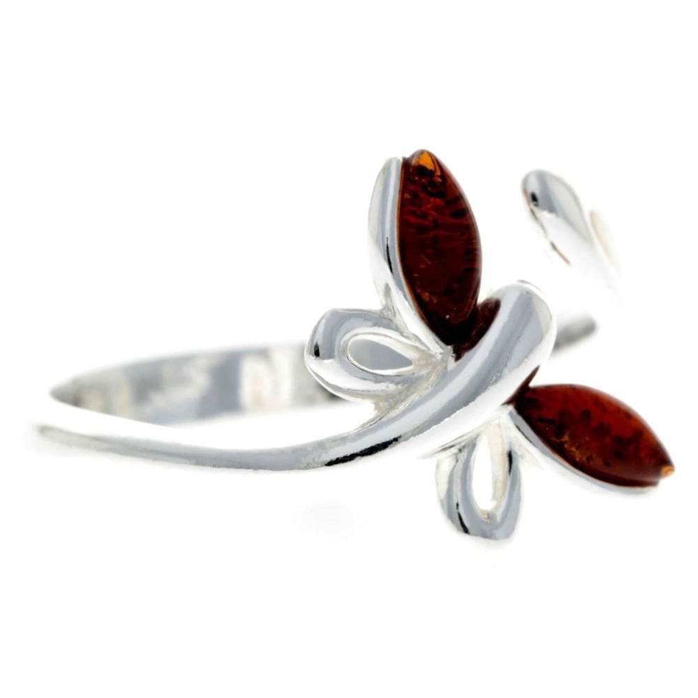 925 Sterling Silver & Baltic Amber Butterfly Adjustable Ring - GL721