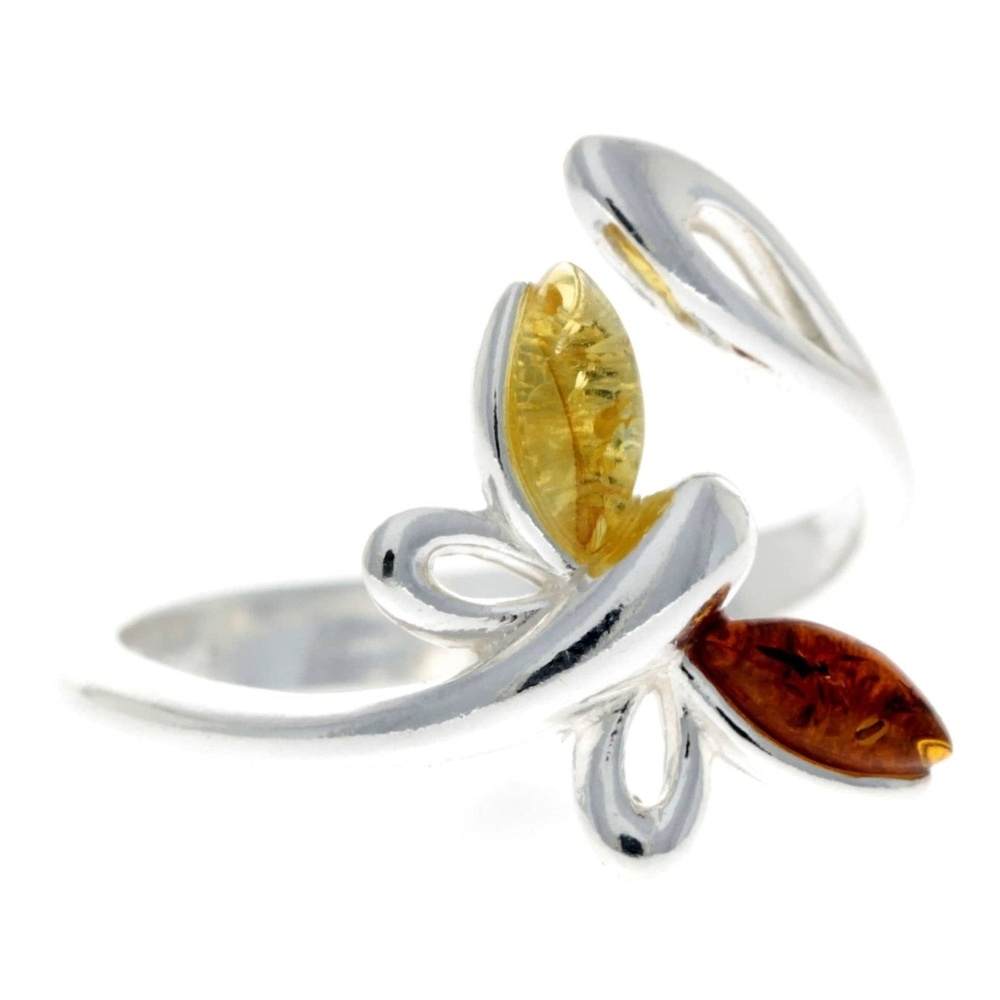 925 Sterling Silver & Baltic Amber Butterfly Adjustable Ring - GL721