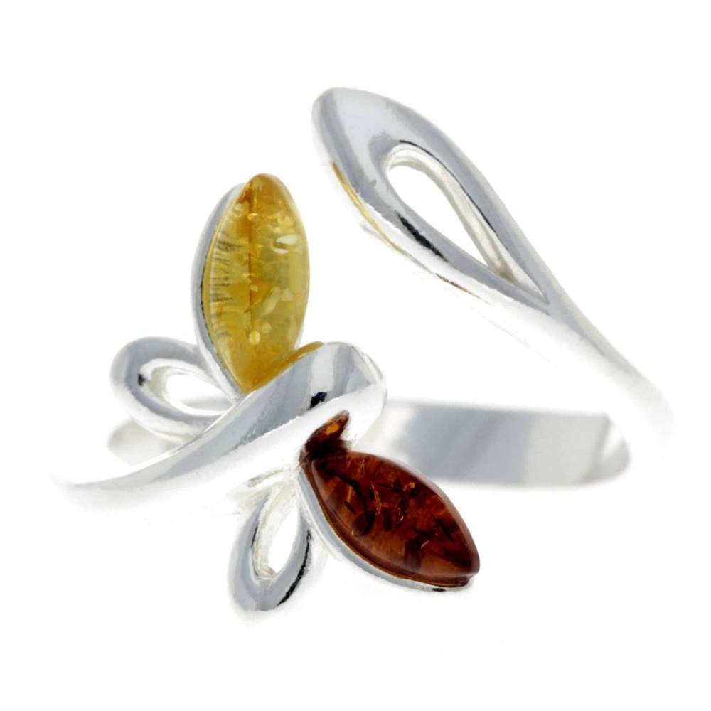 925 Sterling Silver & Baltic Amber Butterfly Adjustable Ring - GL721