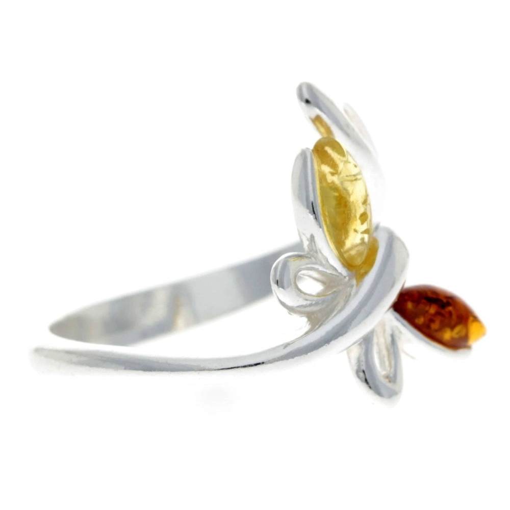 925 Sterling Silver & Baltic Amber Butterfly Adjustable Ring - GL721