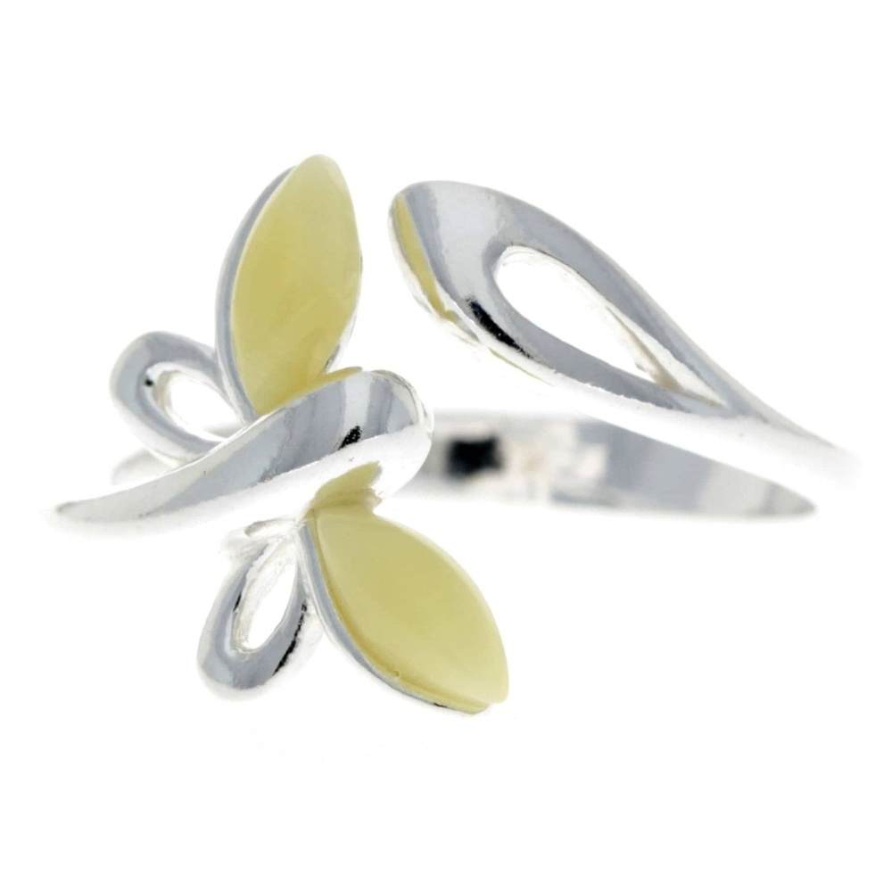 925 Sterling Silver & Baltic Amber Butterfly Adjustable Ring - GL721