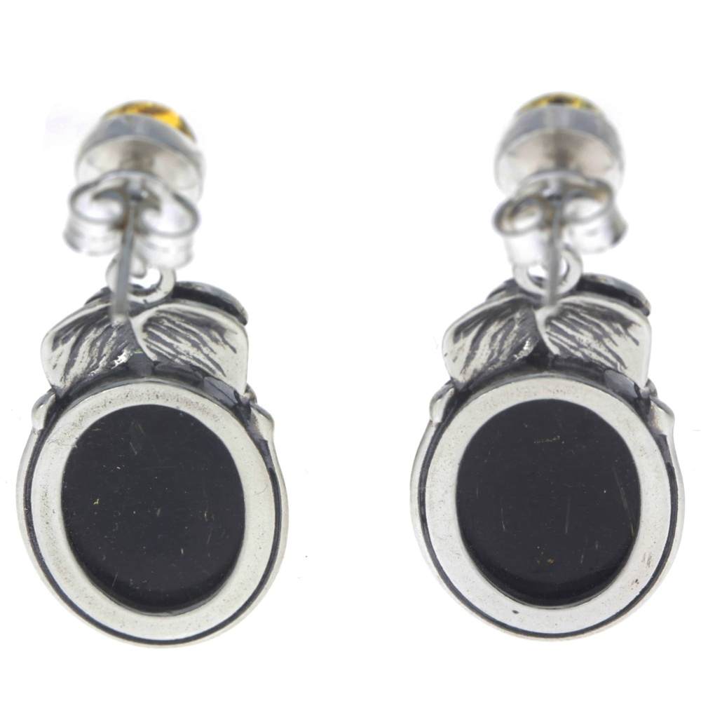 925 Sterling Silver & Baltic Amber Large Drop Earrings - 5405