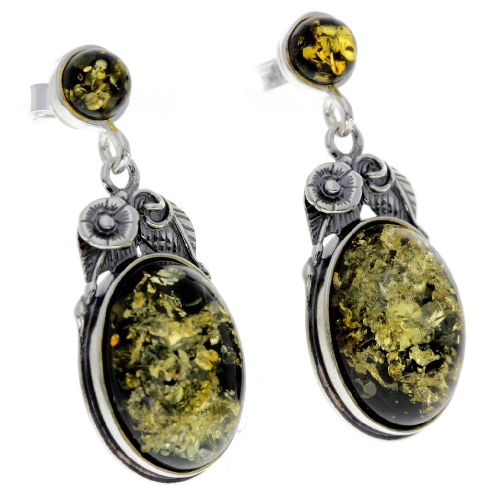 925 Sterling Silver & Baltic Amber Large Drop Earrings - 5405