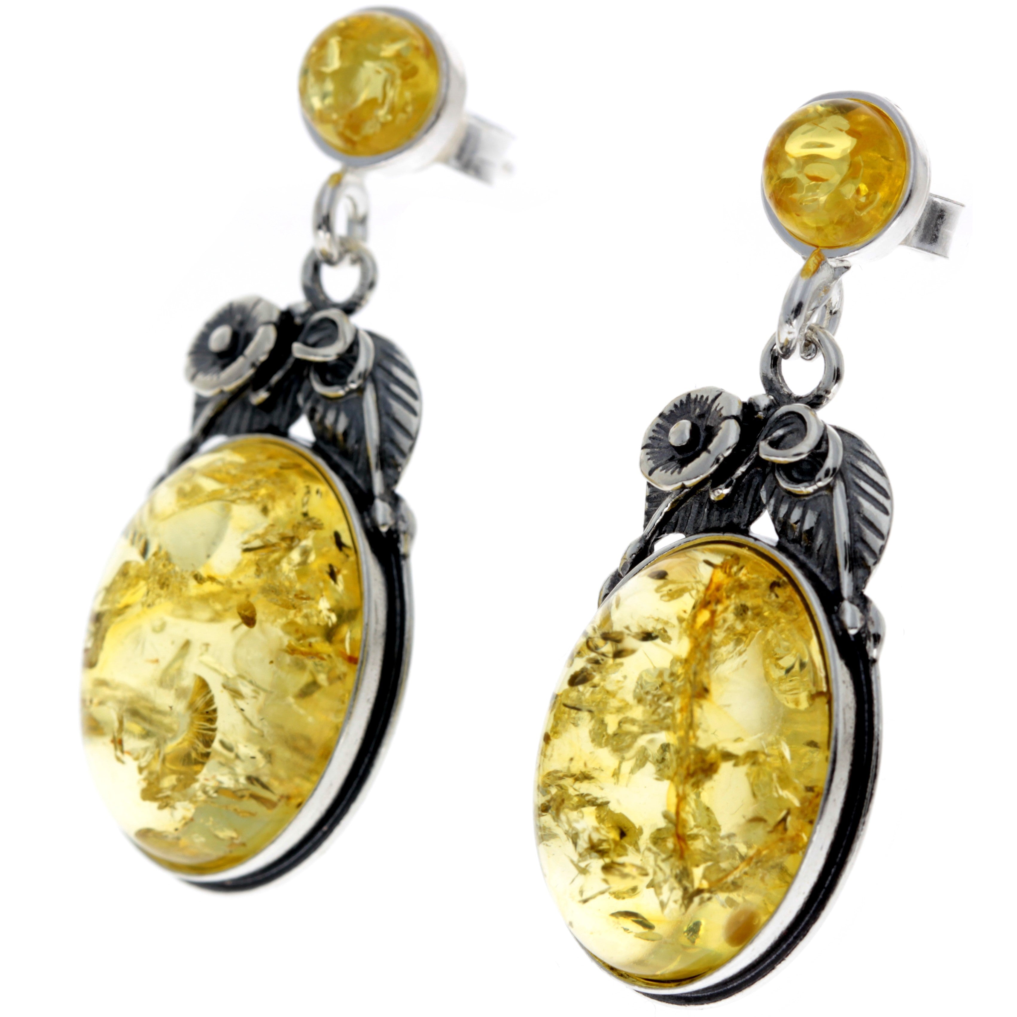 925 Sterling Silver & Baltic Amber Large Drop Earrings - 5405