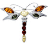 925 Sterling Silver & Genuine Baltic Amber Dragonfly Butterfly Brooch - M817
