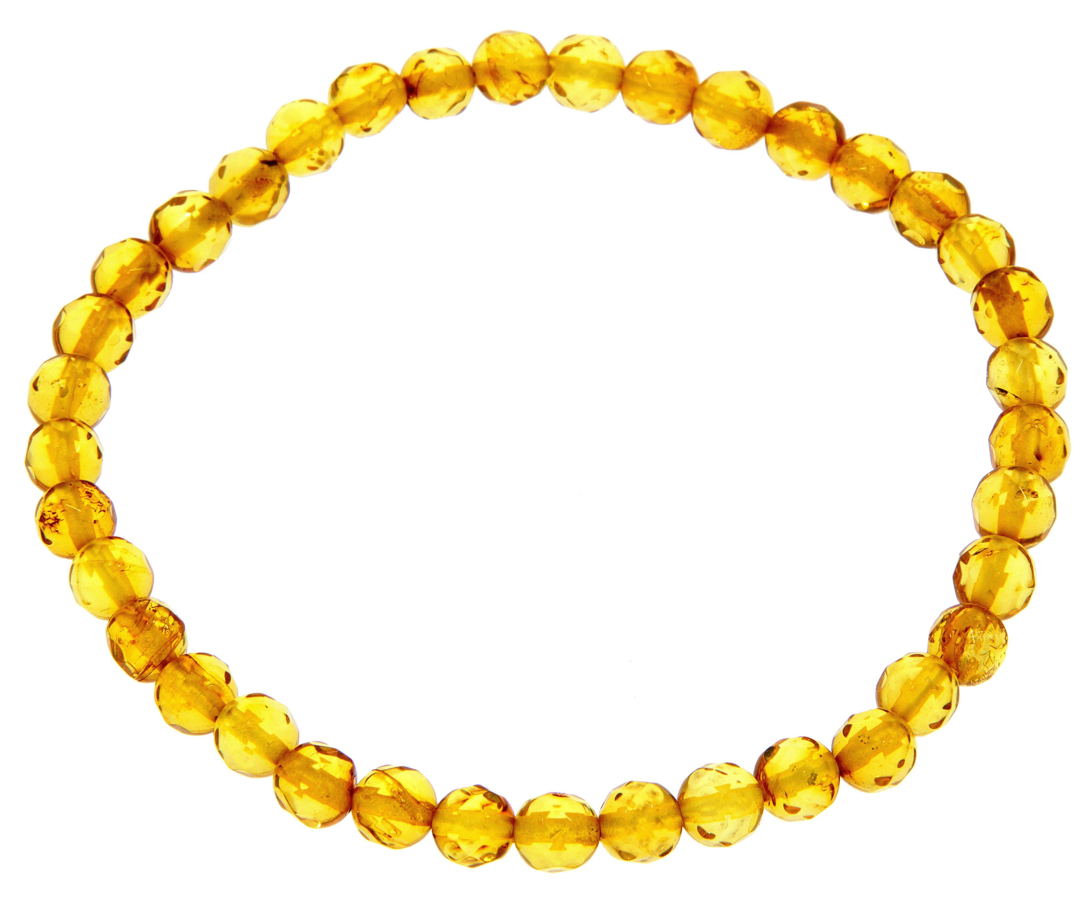 Genuine Baltic Amber Elastic Bracelet Unisex - Faceted Amber Beads 5x5 mm - BT0165