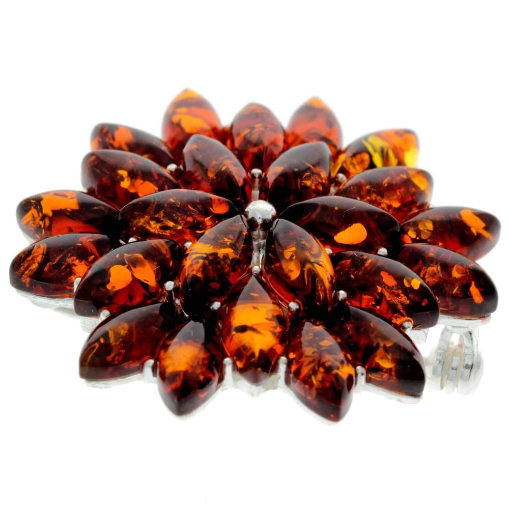 925 Sterling Silver & Baltic Amber Modern Unusual Brooch - 4026