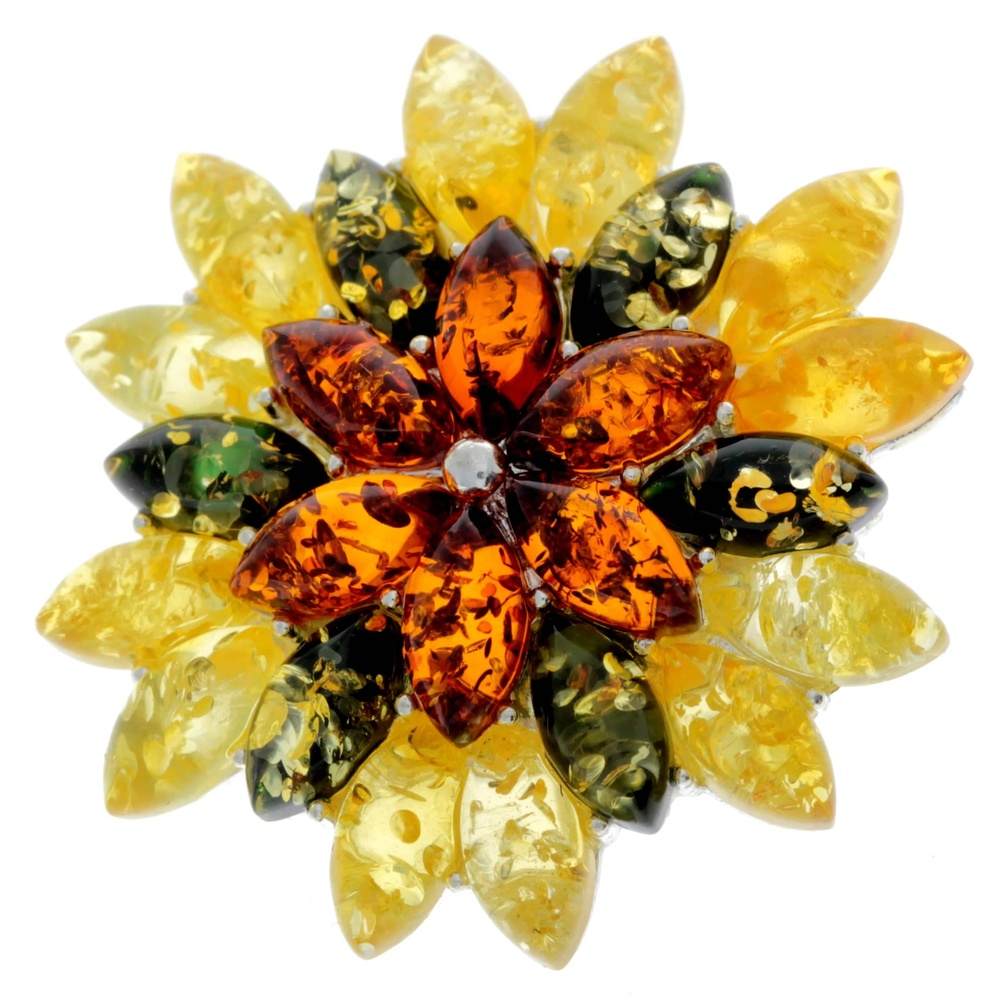 925 Sterling Silver & Baltic Amber Modern Unusual Brooch - 4026