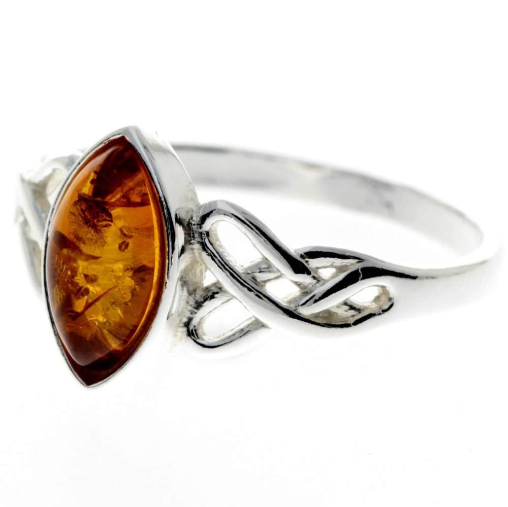 925 Sterling Silver & Genuine Baltic Amber Celtic Ring - M729