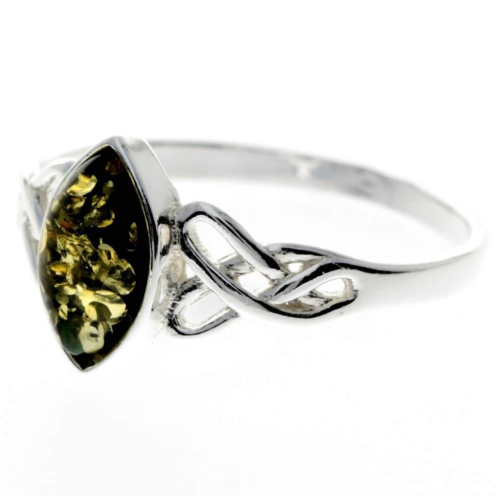 925 Sterling Silver & Genuine Baltic Amber Celtic Ring - M729