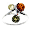 925 Sterling Silver & Baltic Amber 3 Stone Ring - M732