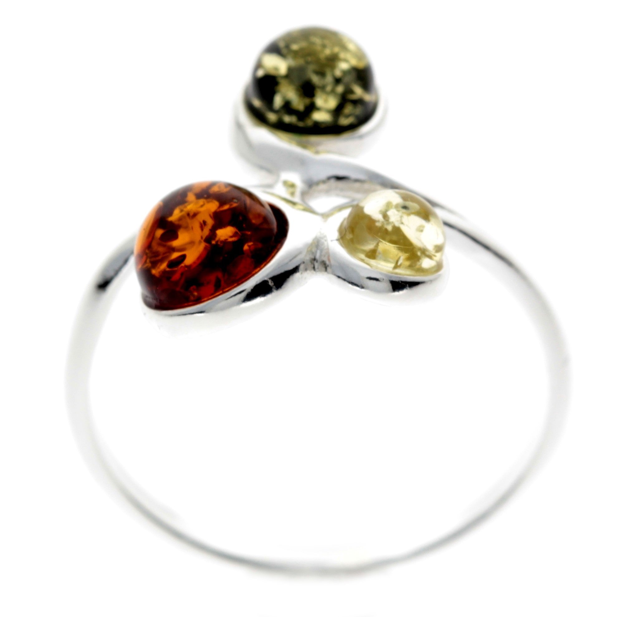 925 Sterling Silver & Baltic Amber 3 Stone Ring - M732