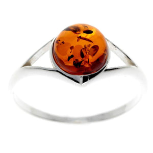 925 Sterling Silver & Baltic Amber Classic Round Stone Ring - M731