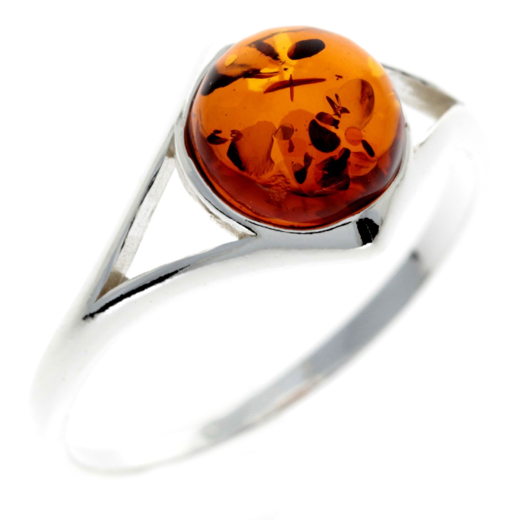 925 Sterling Silver & Baltic Amber Classic Round Stone Ring - M731