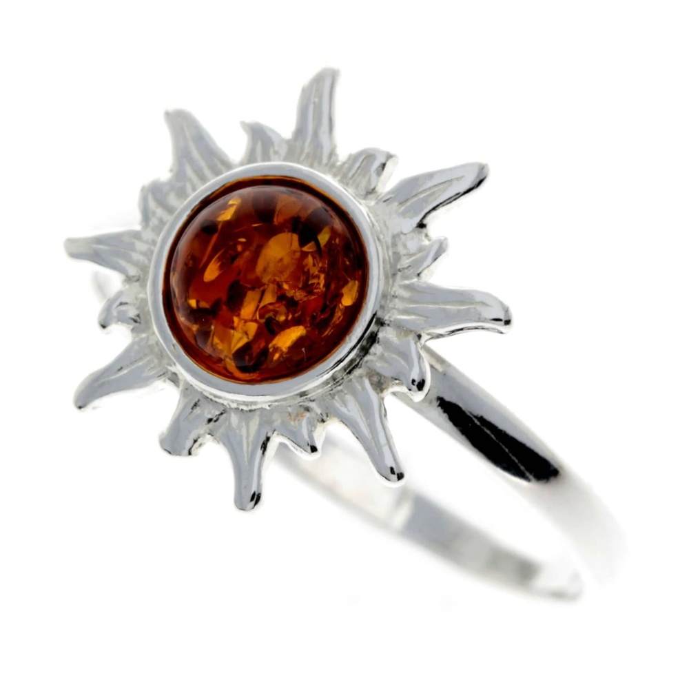 925 Sterling Silver & Baltic Amber Sun / Star Ring - M730