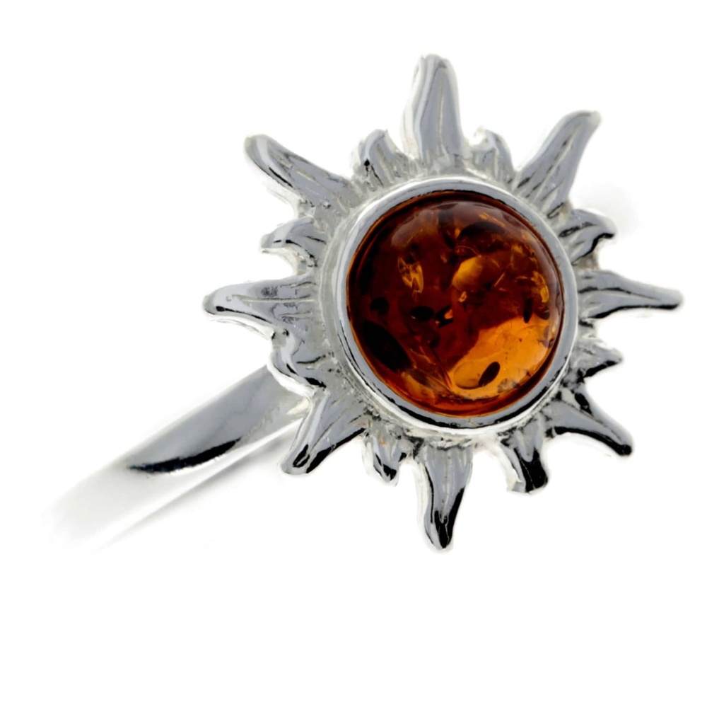 925 Sterling Silver & Baltic Amber Sun / Star Ring - M730