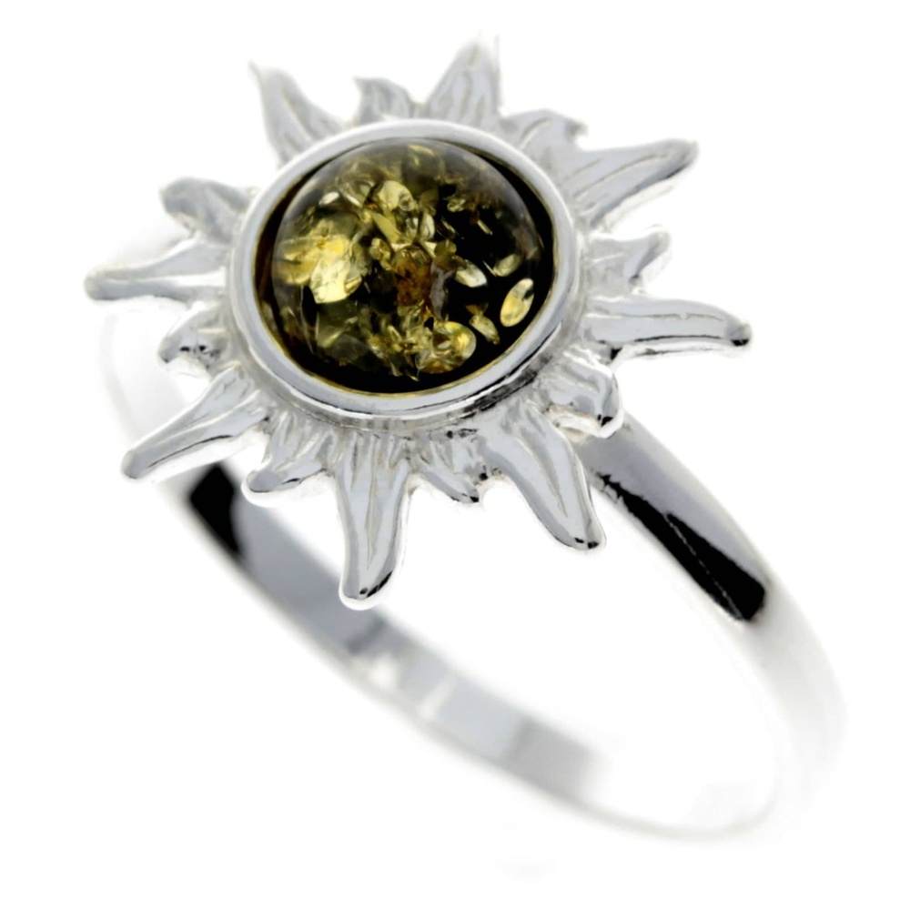 925 Sterling Silver & Baltic Amber Sun / Star Ring - M730