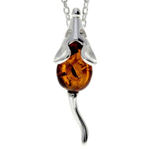 925 Sterling Silver & Baltic Amber Little Mouse Pendant - GL2009