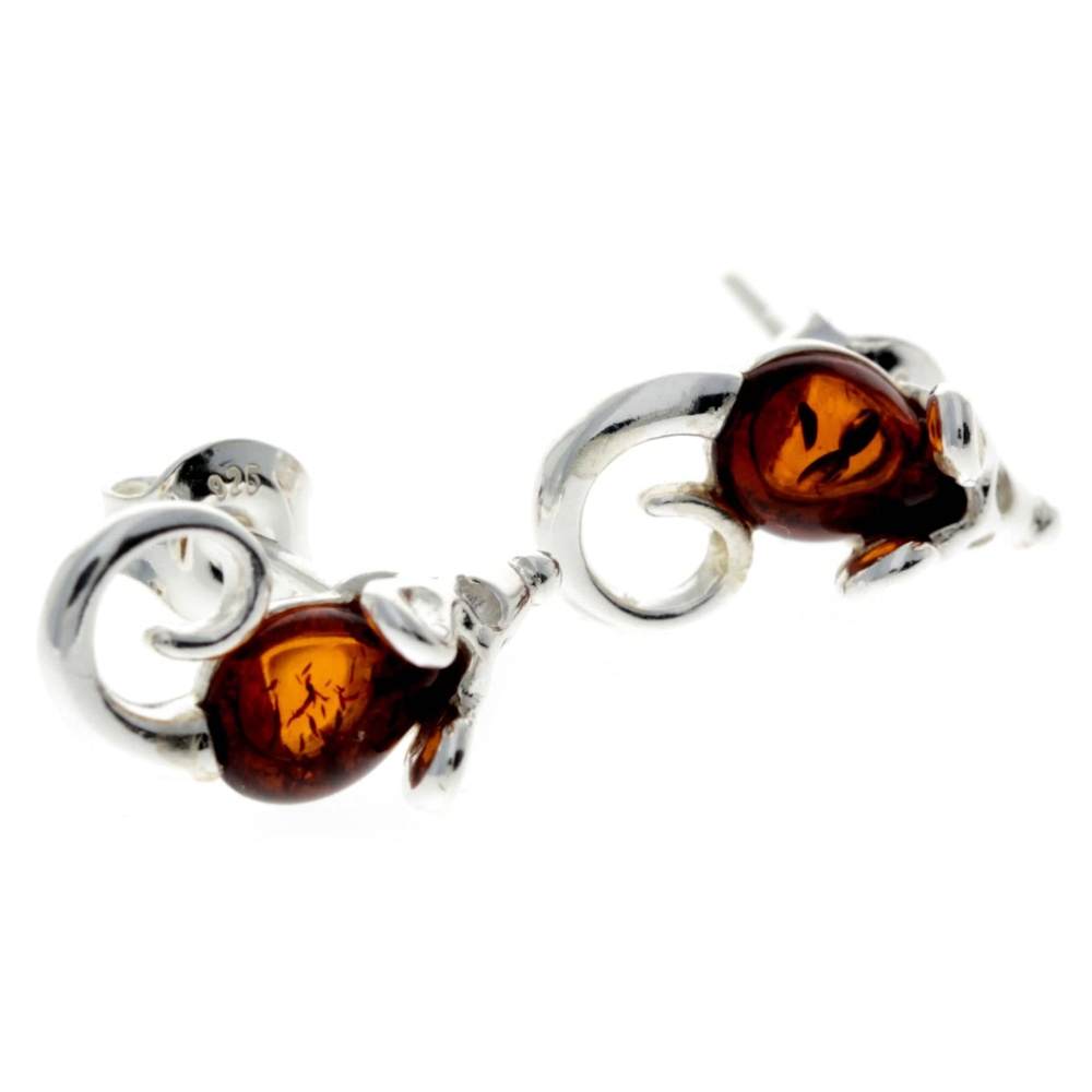 925 Sterling Silver & Baltic Amber Little Mouse Earrings - GL188