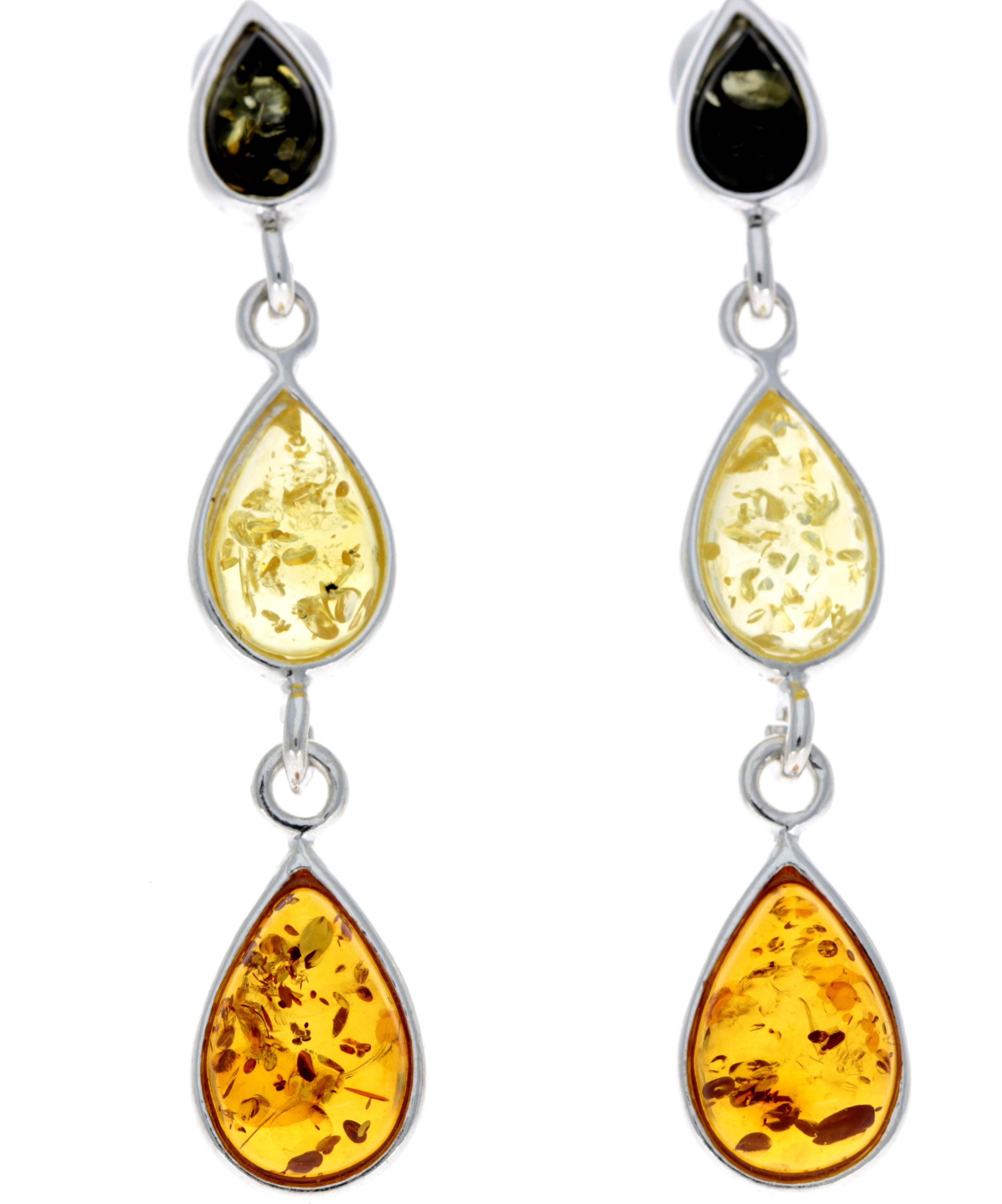 925 Sterling Silver and Genuine Baltic Amber Dangly Drop Earrings - GL150