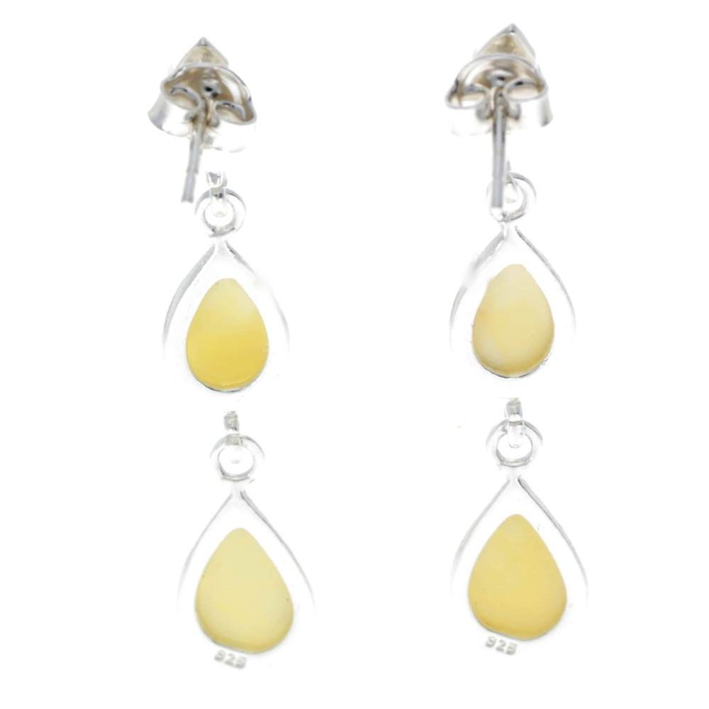 925 Sterling Silver and Genuine Baltic Amber Dangly Drop Earrings - GL150