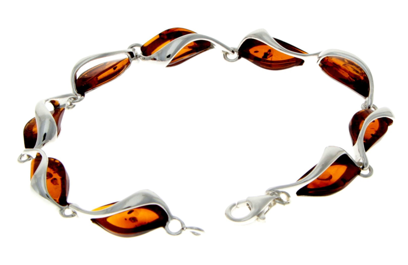 925 Sterling Silver & Cognac Baltic Amber Modern Link Bracelet - GL539