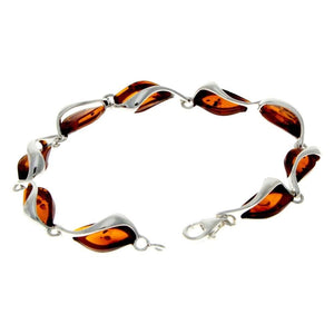 925 Sterling Silver & Cognac Baltic Amber Modern Link Bracelet - GL539