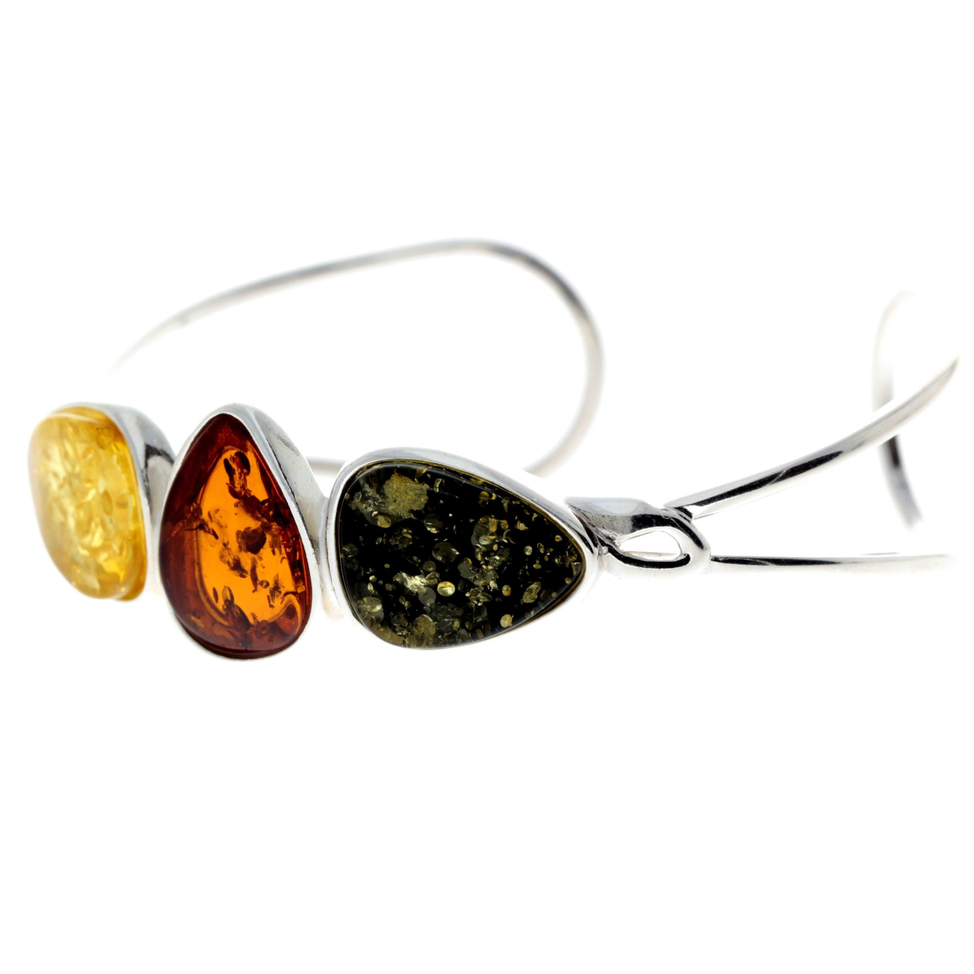 Beautiful Designer Silver Bangle with 3 Baltic Amber Cabochons - GL526