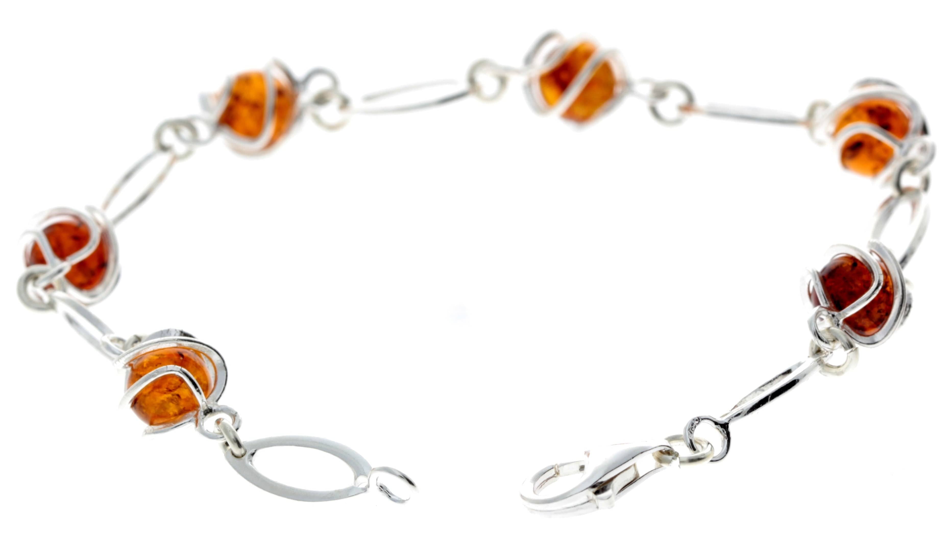 925 Sterling Silver & Baltic Amber Modern Link Bracelet - GL502