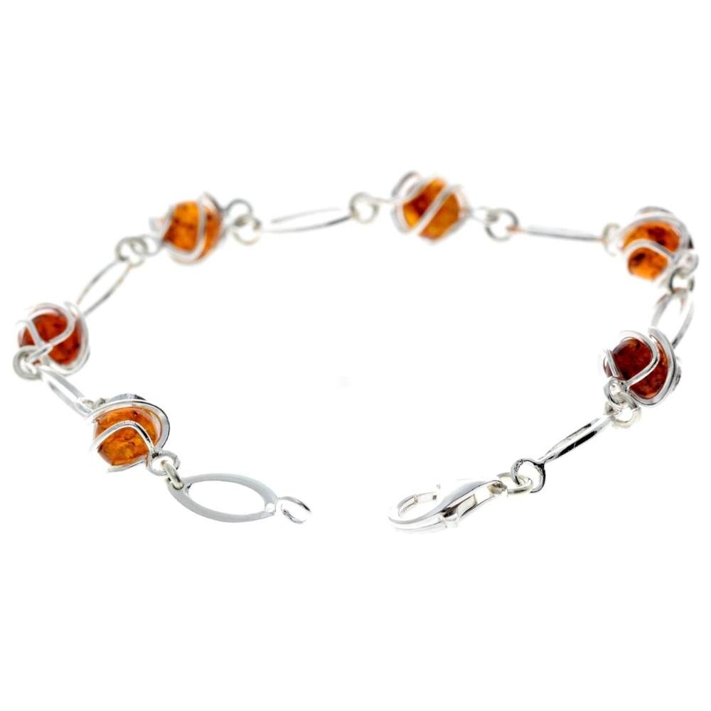 925 Sterling Silver & Baltic Amber Modern Link Bracelet - GL502