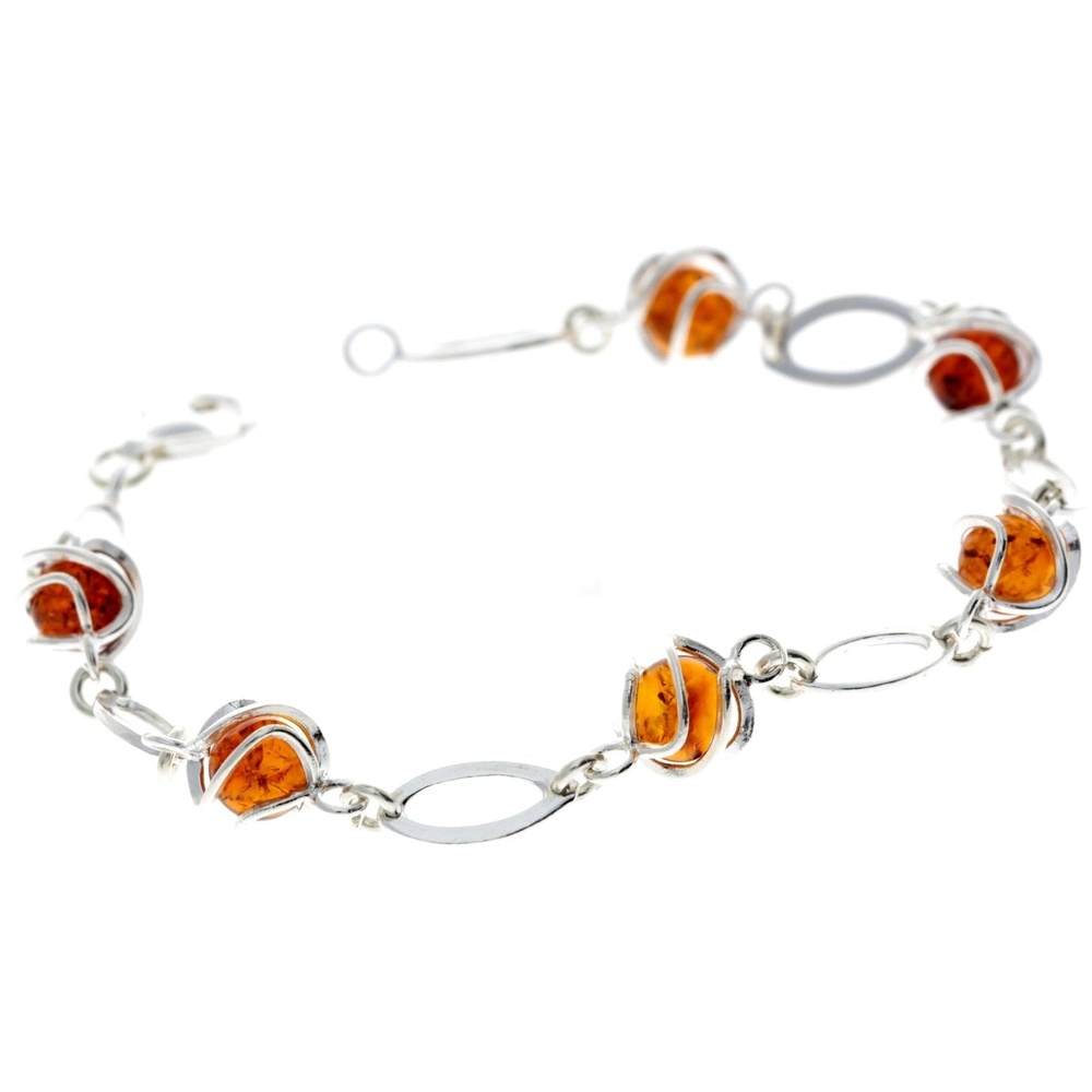 925 Sterling Silver & Baltic Amber Modern Link Bracelet - GL502