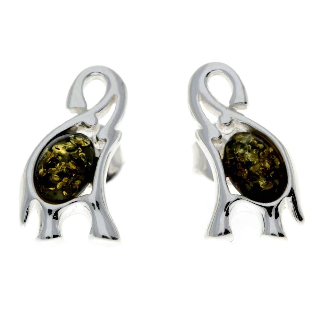 925 Sterling Silver & Baltic Amber Elephant Stud Earrings - GL176