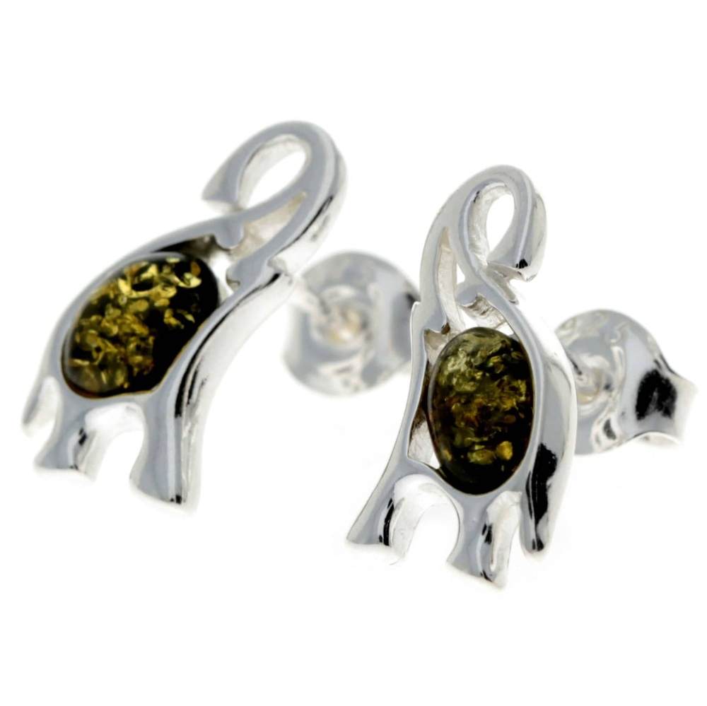 925 Sterling Silver & Baltic Amber Elephant Stud Earrings - GL176