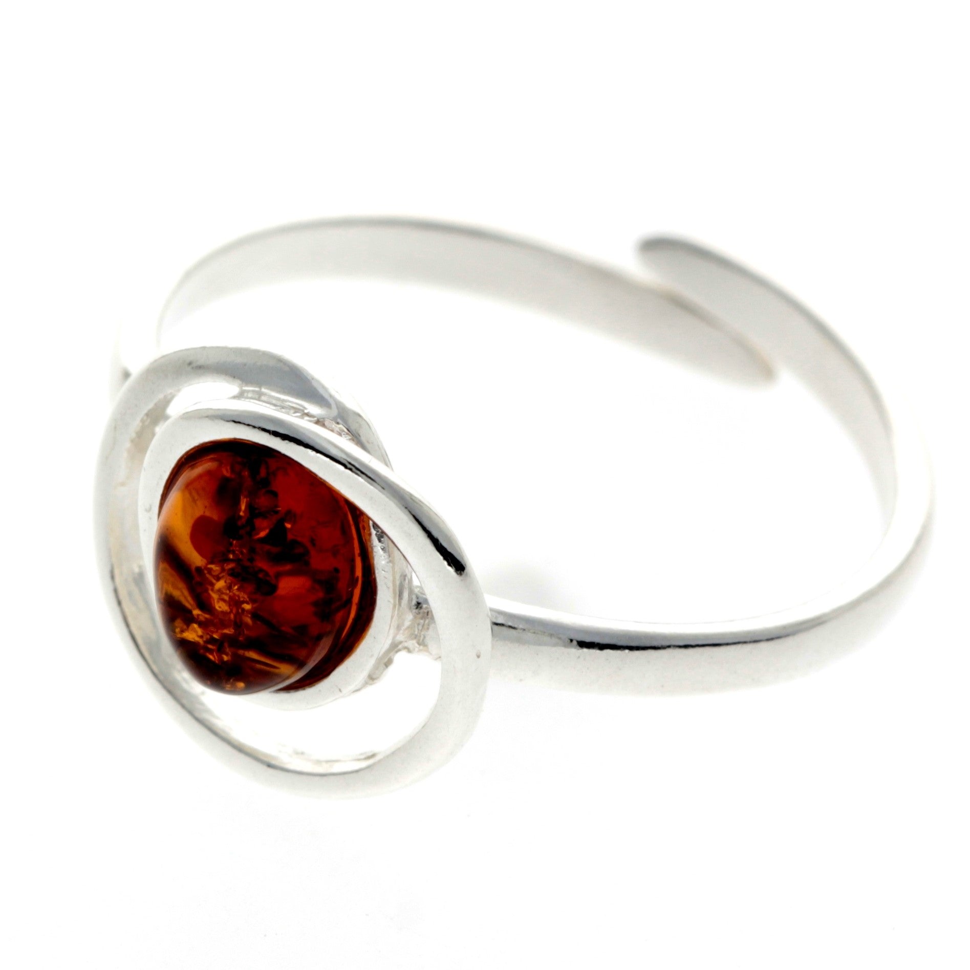 925 Sterling Silver & Baltic Amber Modern Adjustable Ring - GL489A