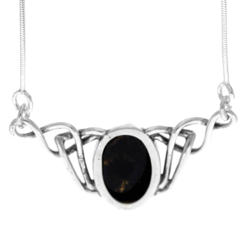 925 Sterling Silver & Genuine Baltic Amber Classic Celtic Necklace on Snake Chain with extender - 6105