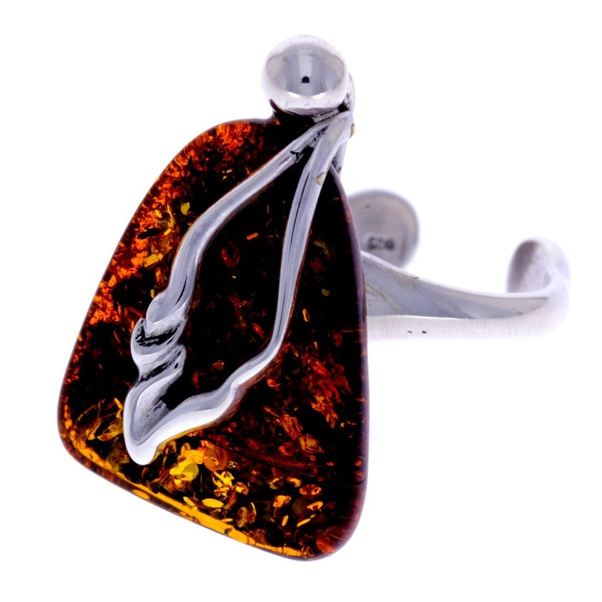 925 Sterling Silver & Baltic Amber Unique Amber Ring - RG0598