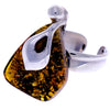 925 Sterling Silver & Genuine Green Baltic Amber Unique Ring - RG0601