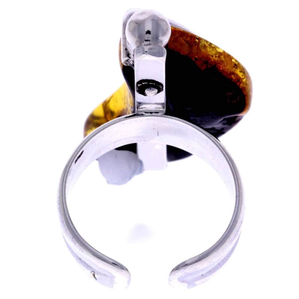 925 Sterling Silver & Genuine Green Baltic Amber Unique Ring - RG0602