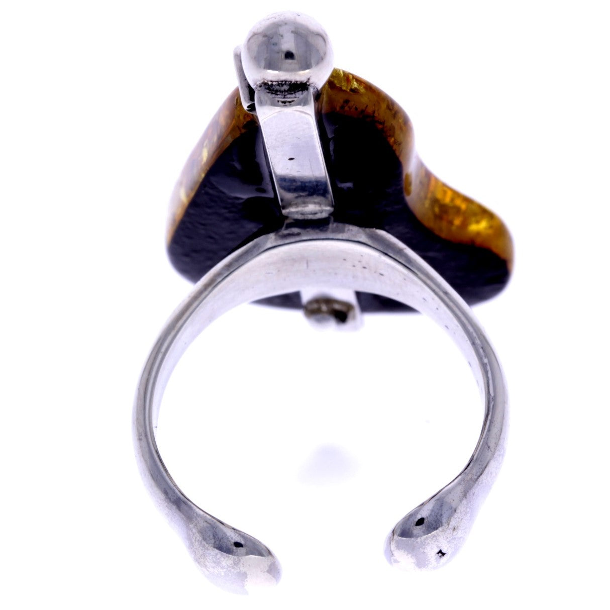 925 Sterling Silver & Genuine Green Baltic Amber Unique Ring - RG0603