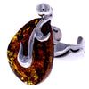 925 Sterling Silver & Genuine Green Baltic Amber Unique Ring - RG0605