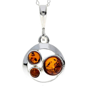 925 Sterling Silver & Baltic Amber 3 Stone Classic Pendant - M396