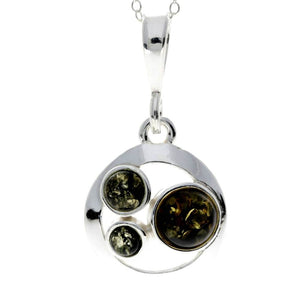 925 Sterling Silver & Baltic Amber 3 Stone Classic Pendant - M396