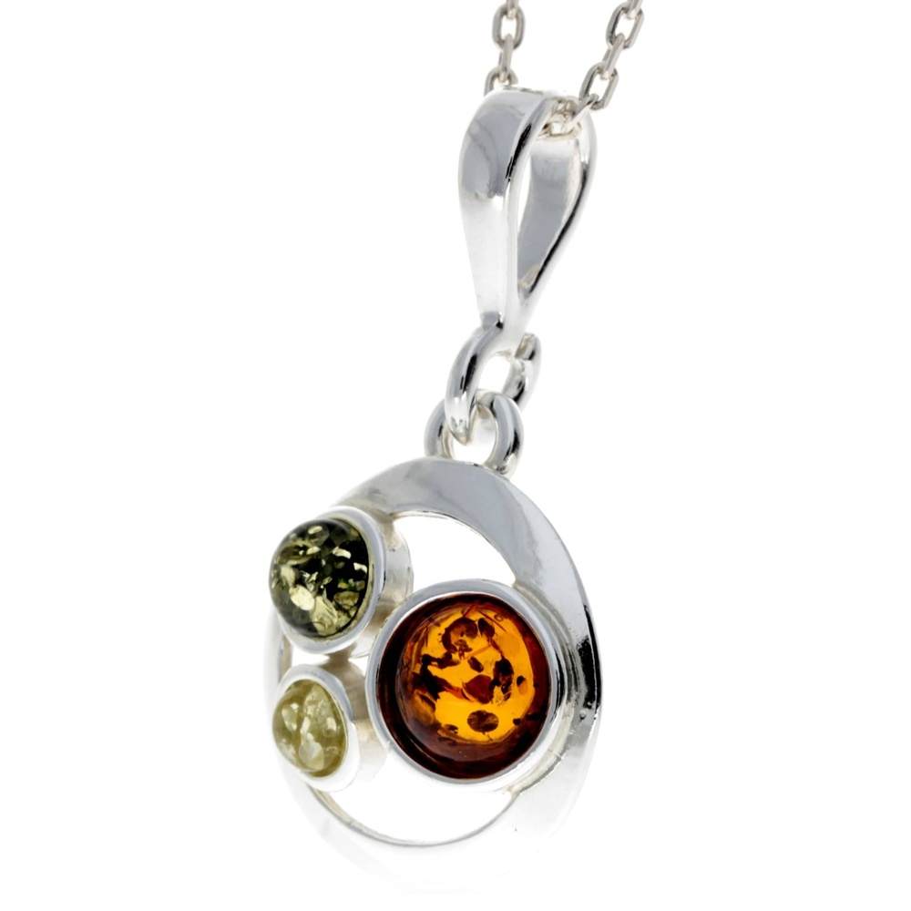 925 Sterling Silver & Baltic Amber 3 Stone Classic Pendant - M396