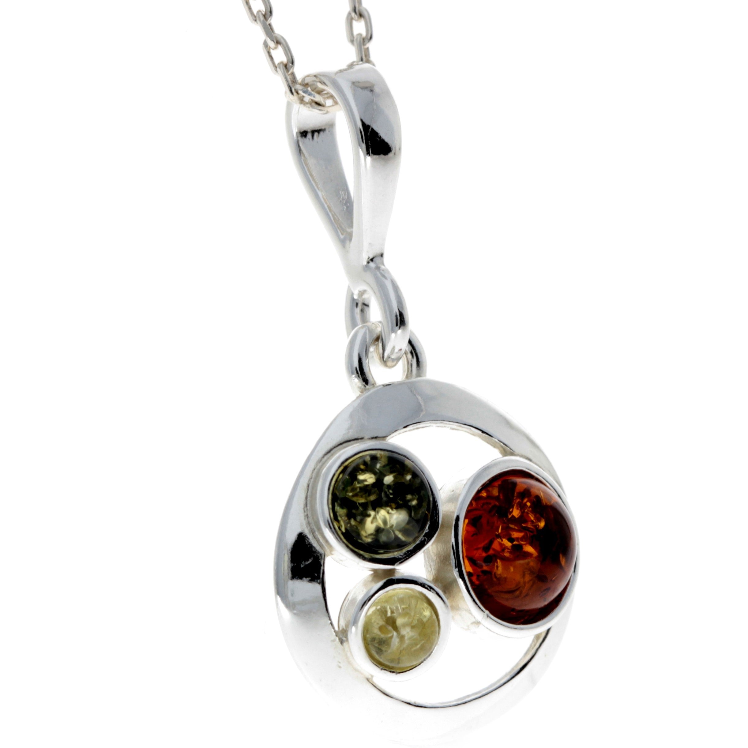 925 Sterling Silver & Baltic Amber 3 Stone Classic Pendant - M396
